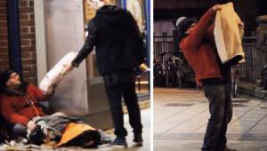 Nieznajomy daje nową kurtkę bezdomnemu, potem ukryta kamera zarejestrowała coś n